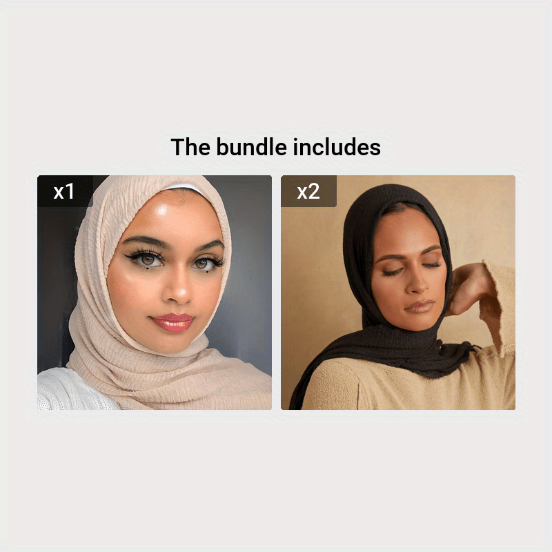 Crinkled Polyester Hijab Scarf for Women Solid Color Breathable Lightweight