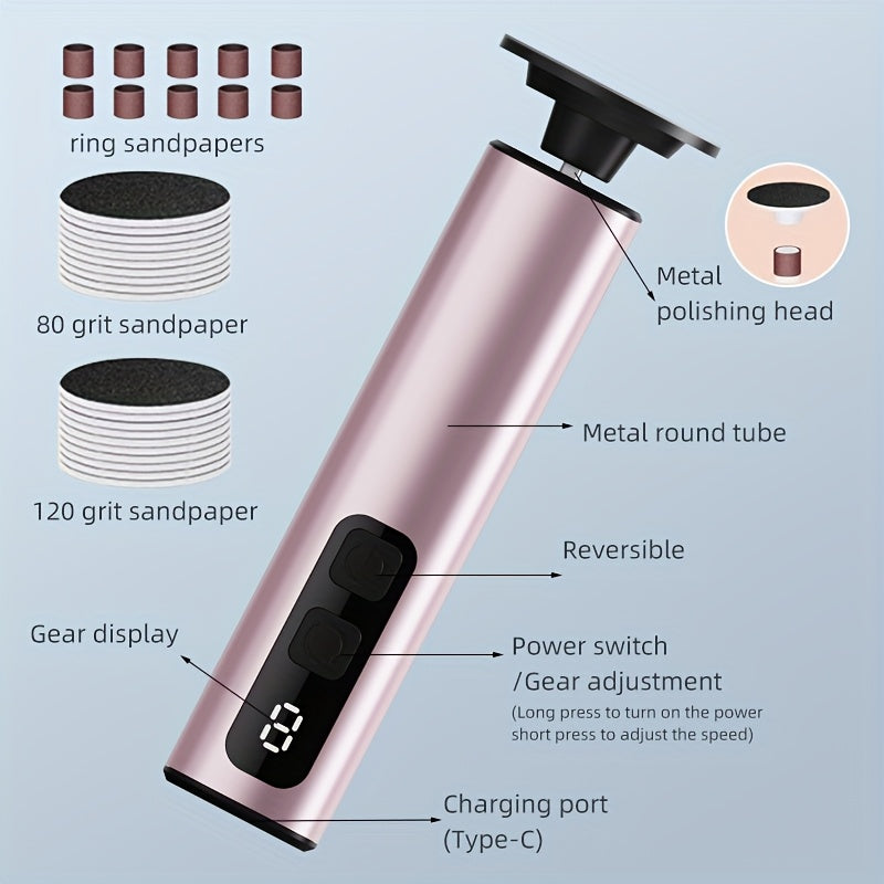 Electric Foot File Nail Grinder with Rechargeable Lithium Battery 9 Speed USB Charging