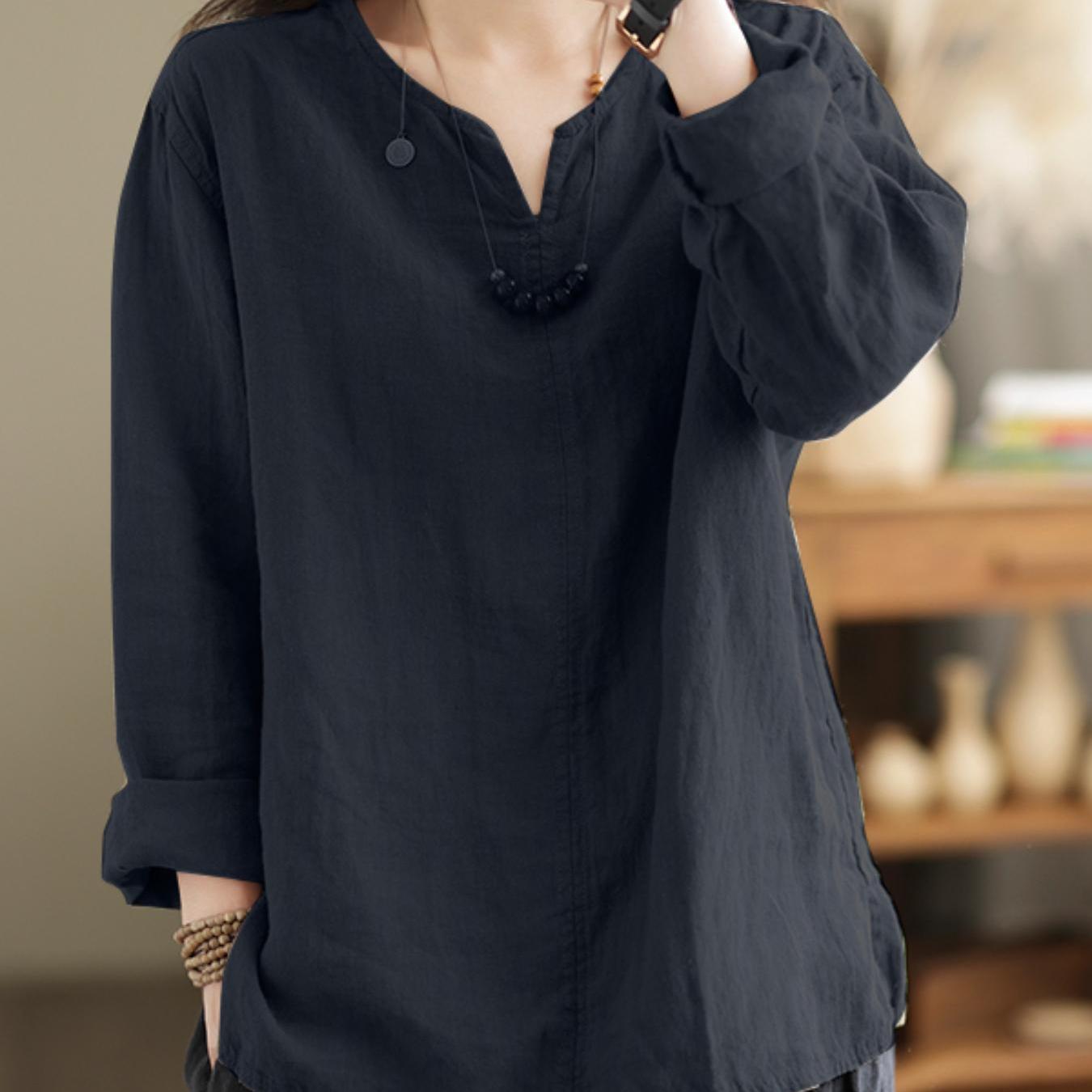 Ayollar uchun katta o'lchamdagi erkin fitli bluz, qisqa qo'llar, bir rangli, bahor yoz kuz