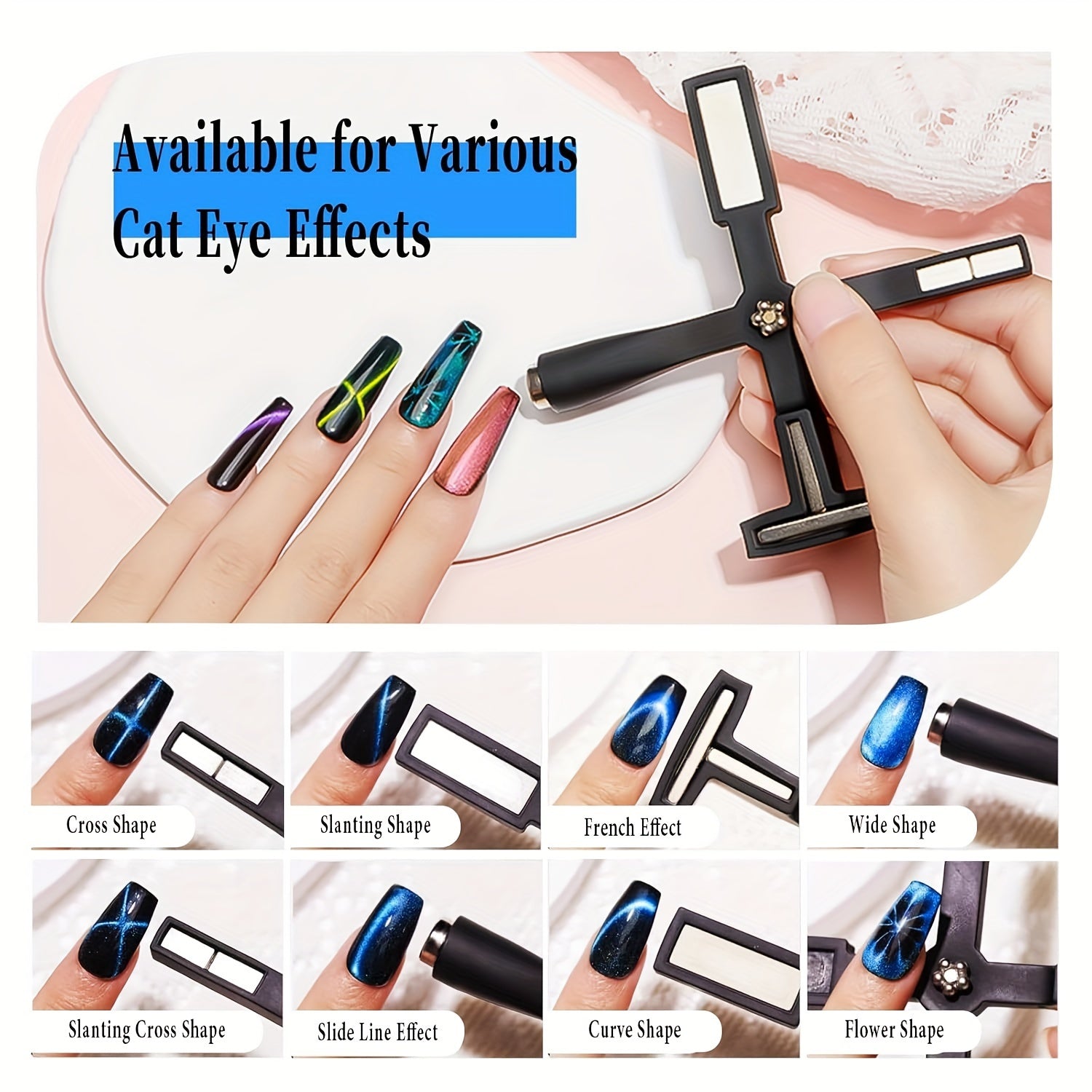 5-in-1 Cat Eye Magnet for Nails Multi-Function Nail Art Tool with Mirror Effect and Gradient Blue Accessories