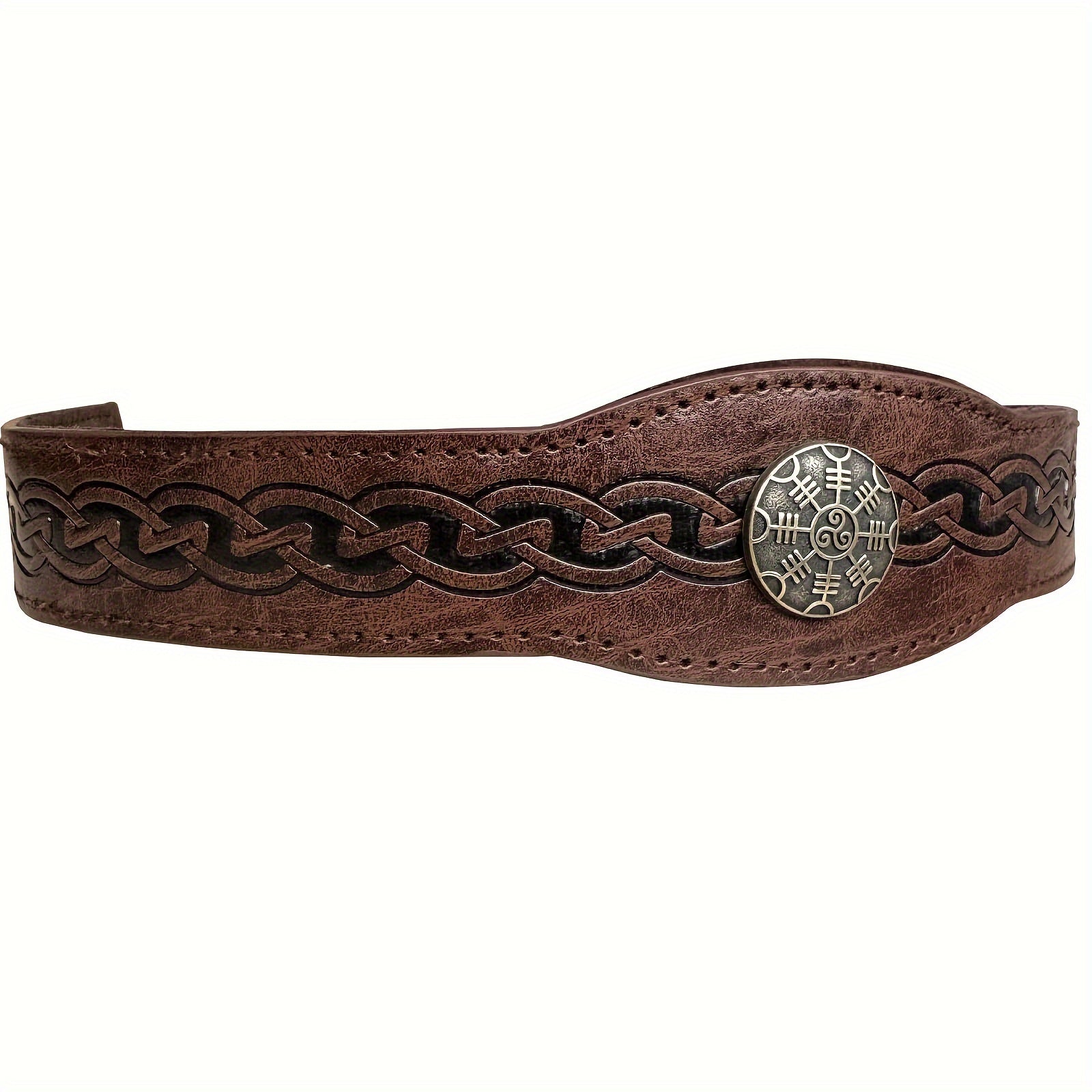 Faux Leather Headband with Embossed Design Adjustable Medieval Renaissance Cosplay Accessory