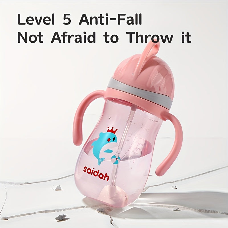 Saidah 350 мл Очаровательная мультяшная поильник с соломинкой - Без BPA, непротекаемая и нескользящая тренировочная бутылка для воды для детей - Доступна в розовом или синем цвете