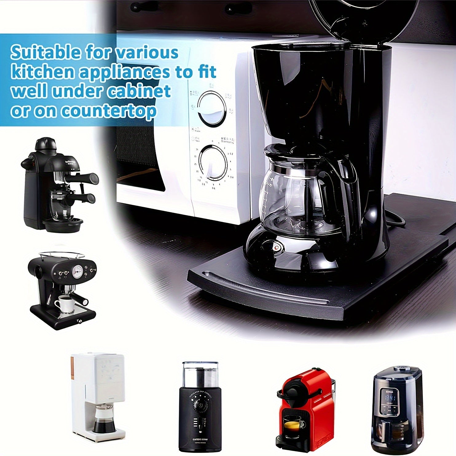 Sliding Coffee Maker Tray Kitchen Appliance Moving Caddy 30.48cm Countertop Slider