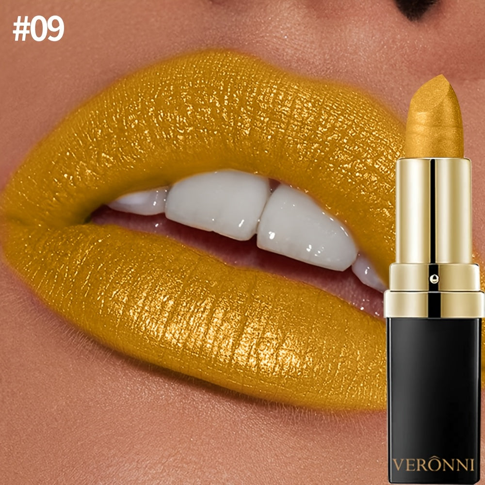 Women Waterproof Lipstick with Hydrating Shine and Metallic Finish