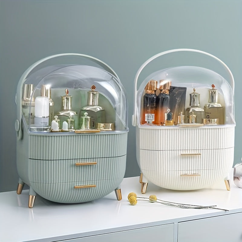 Organizador de maquillaje con tapa, almacenamiento de cosméticos a prueba de polvo para tocador