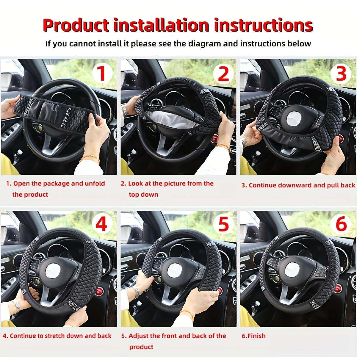 Ayollar uchun porloq rhinestone PU charm bilan qoplangan g'ildirak qopqog'i, qora, 36.8-38.1cm