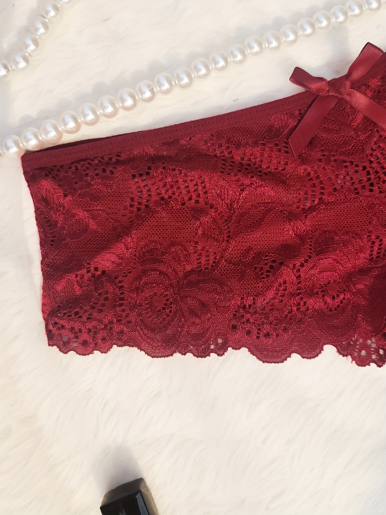 Bragas de encaje transparente de talla grande para mujer, con borde de encaje, flores rojas, de tiro medio