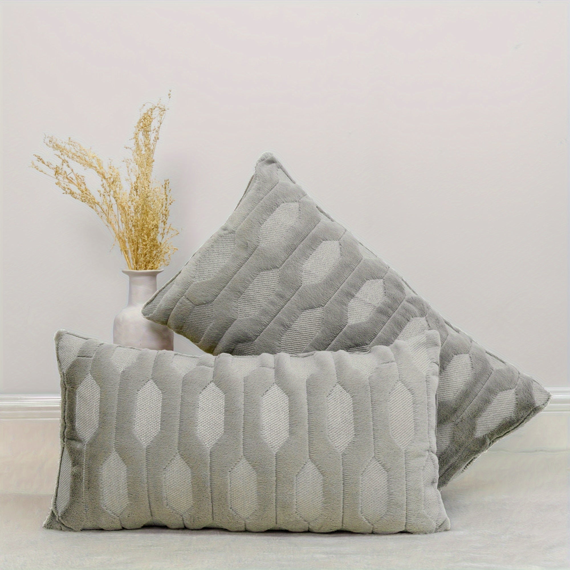 Soft Faux Fur Pillow Cover with Tatami Embroidery for Sofa Couch Bedroom Decor