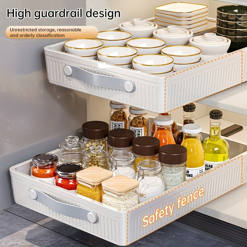 Oversized pull-out cabinet storage baskets with metal tubes plastic drawer organizer