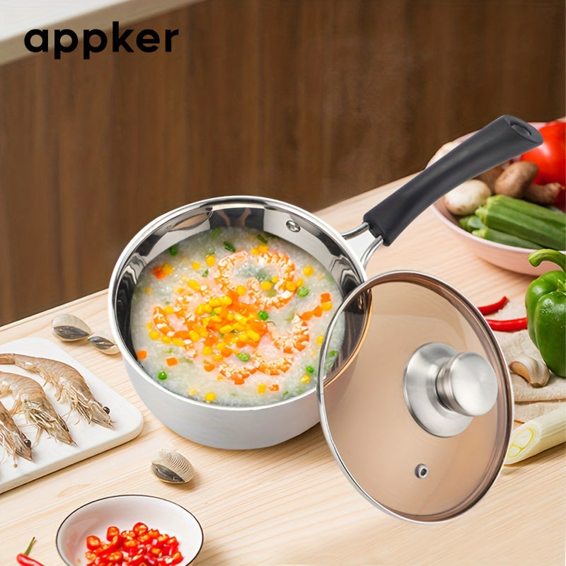 Stainless Steel Soup Pot with Glass Lid and Handle for Induction Cooking