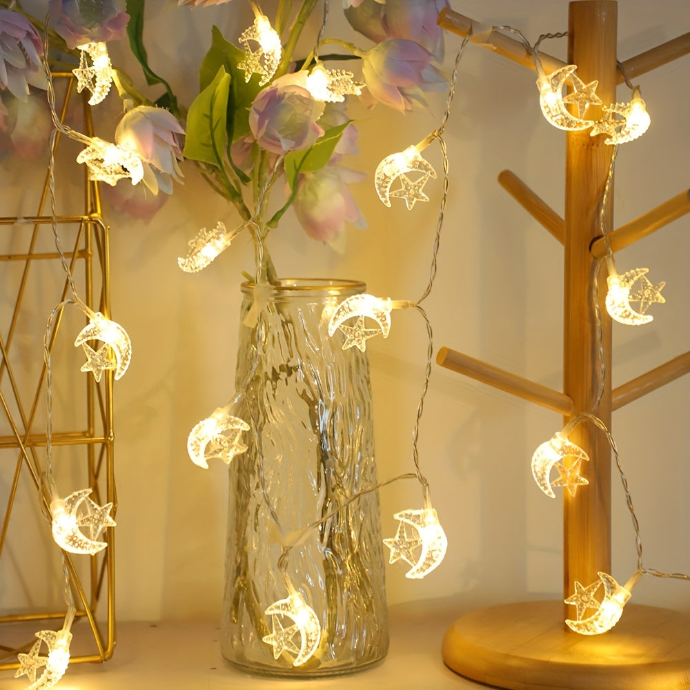 Battery Operated LED String Lights with Star and Moon Design for Indoor Decor Weddings Parties Ramadan Eid