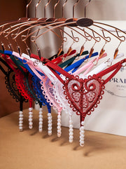 7-Pack Women's Lace Thong Panties with Embroidered Pearl Beads Floral Pattern