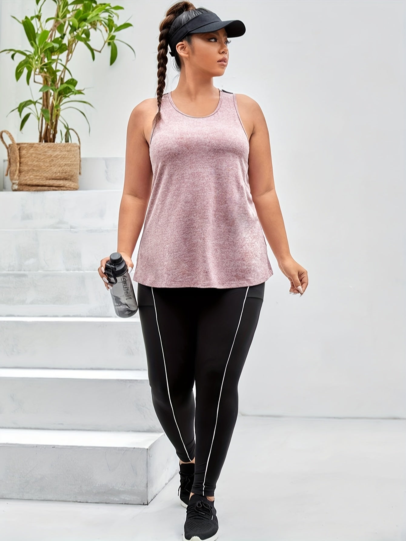 Plus Size Women's Sports Tank Top with Mesh Splicing Back Summer Casual