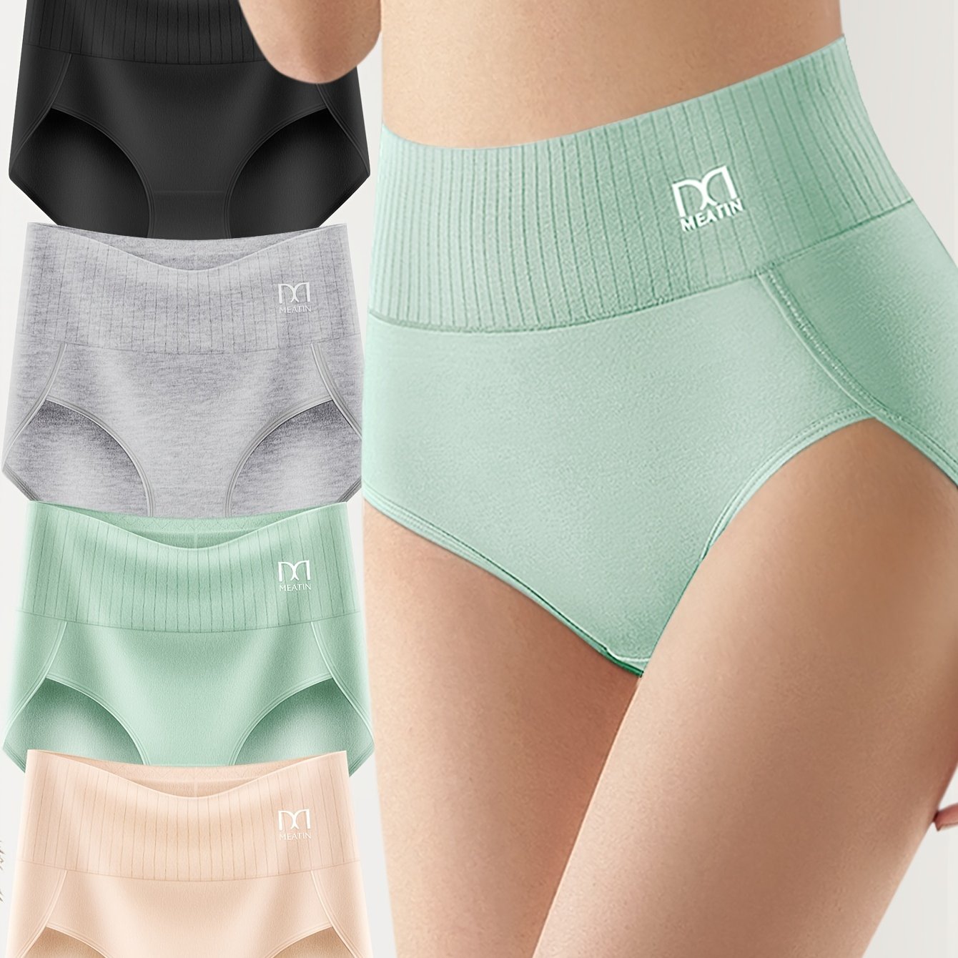 Pack de 4 braguitas de algodón de cintura alta y cobertura total para mujer