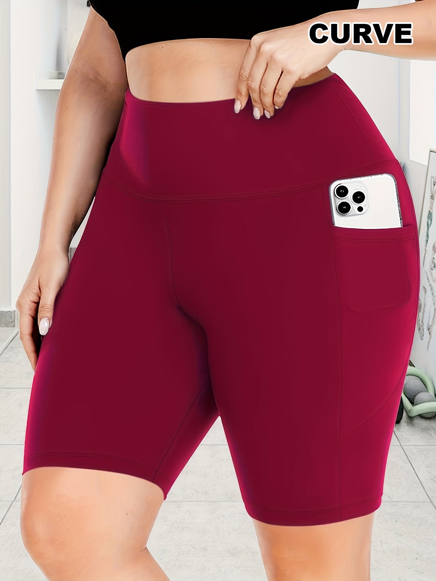 Ayollar uchun kattaroq o'lchamli yuqori belli Capri legginslar, elastik, bir rangli, cho'ntakli