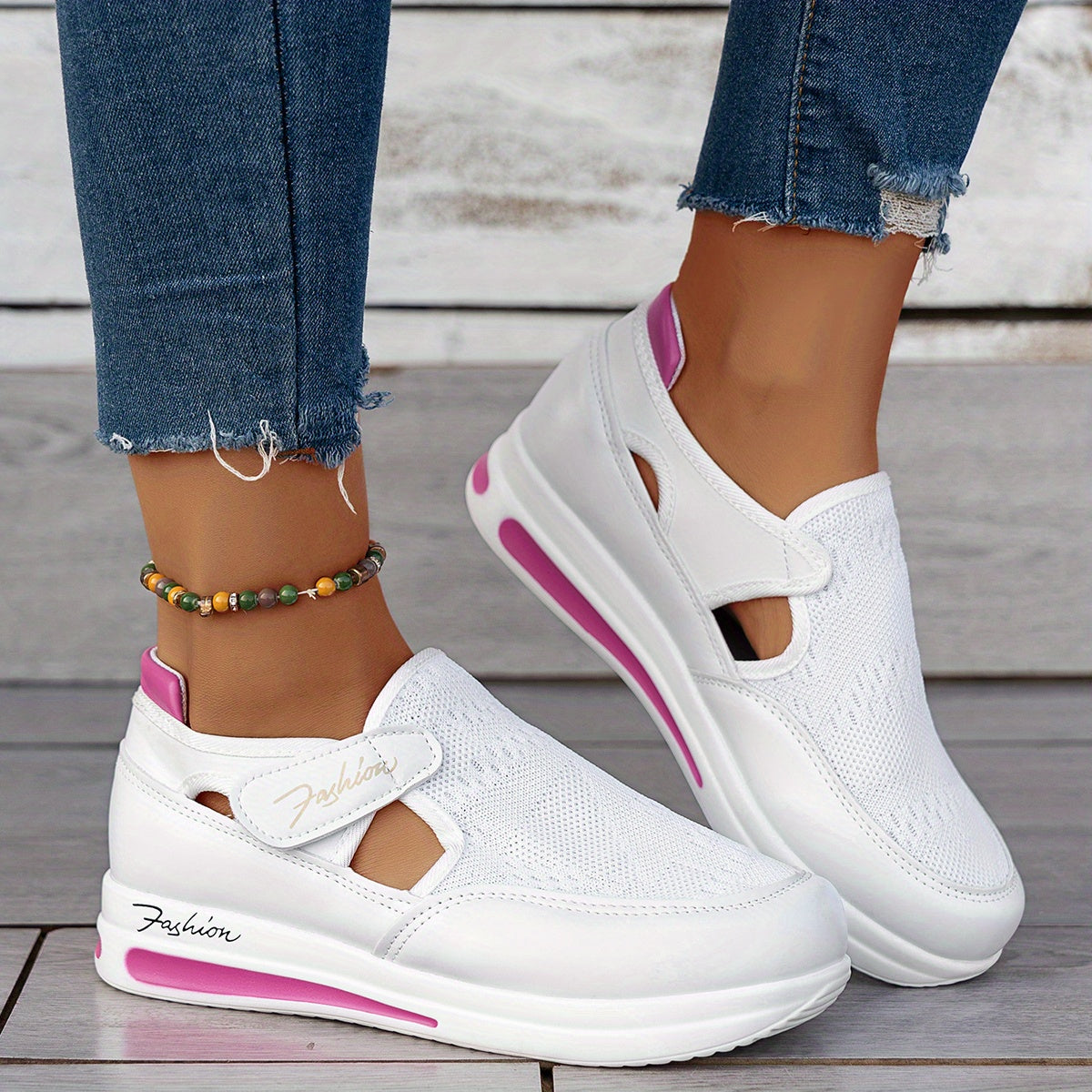 Women's Casual Mesh Sneakers with Supportive PU Sole in Red