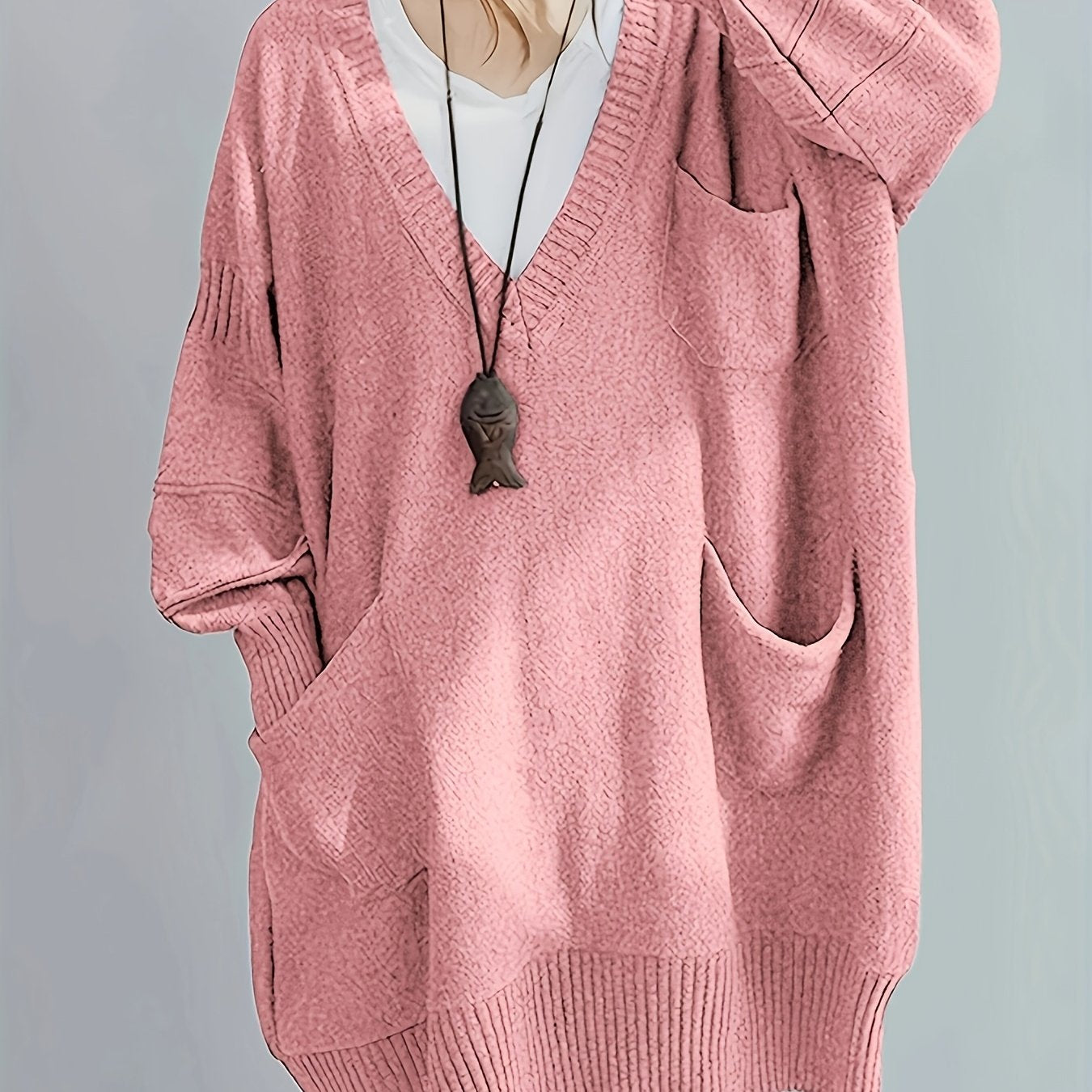 Women's V-Neck Pullover Sweater Viscose Knit Fall Winter Solid Color