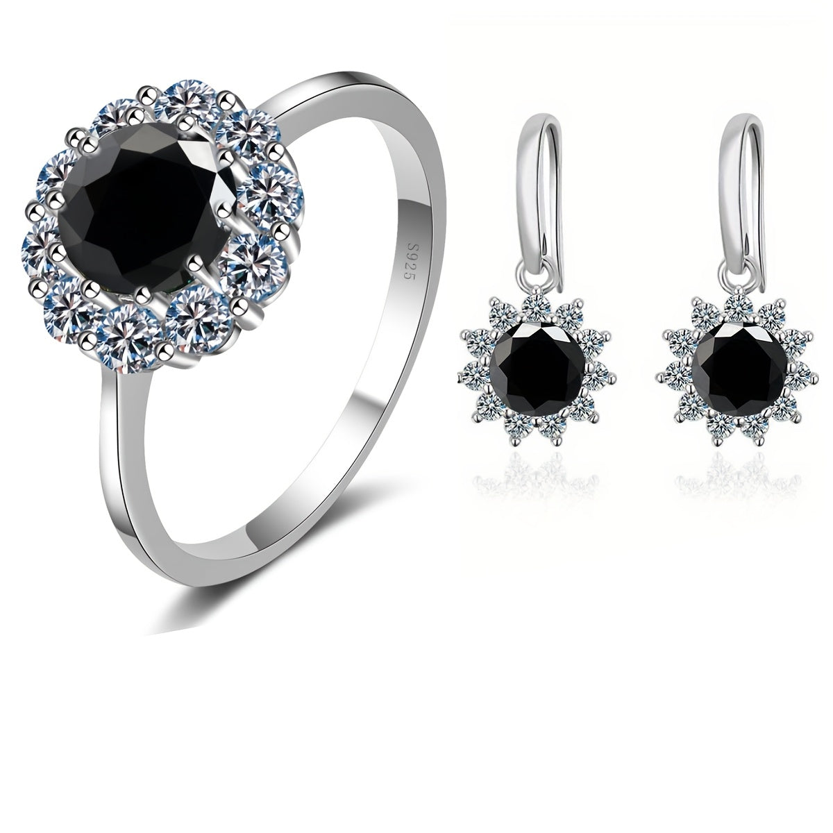 Moissanite Jewelry Set with Ring and Earrings 1 Carat Sterling Silver Engagement Gift