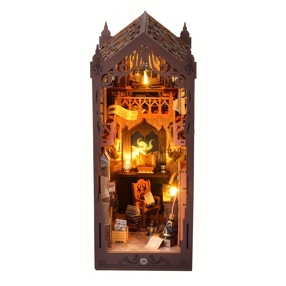 Wooden Puzzle Miniature Book Stand Handcrafted 3D Model for Creative Gift Peach Brown