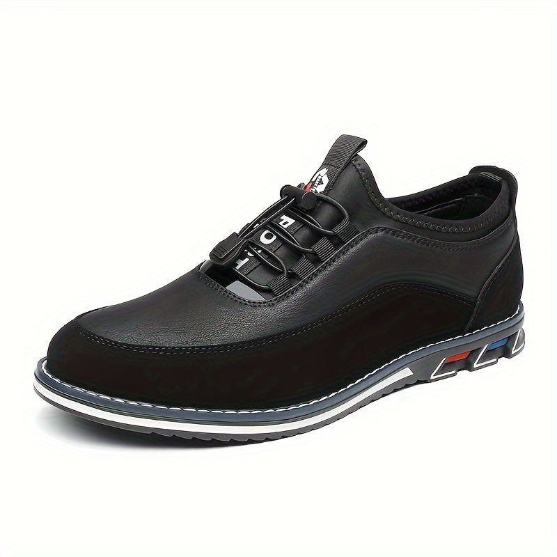 Men's Casual Low Top Lace-Up Shoes with Elastic Band PU Upper Rubber Sole All-Season