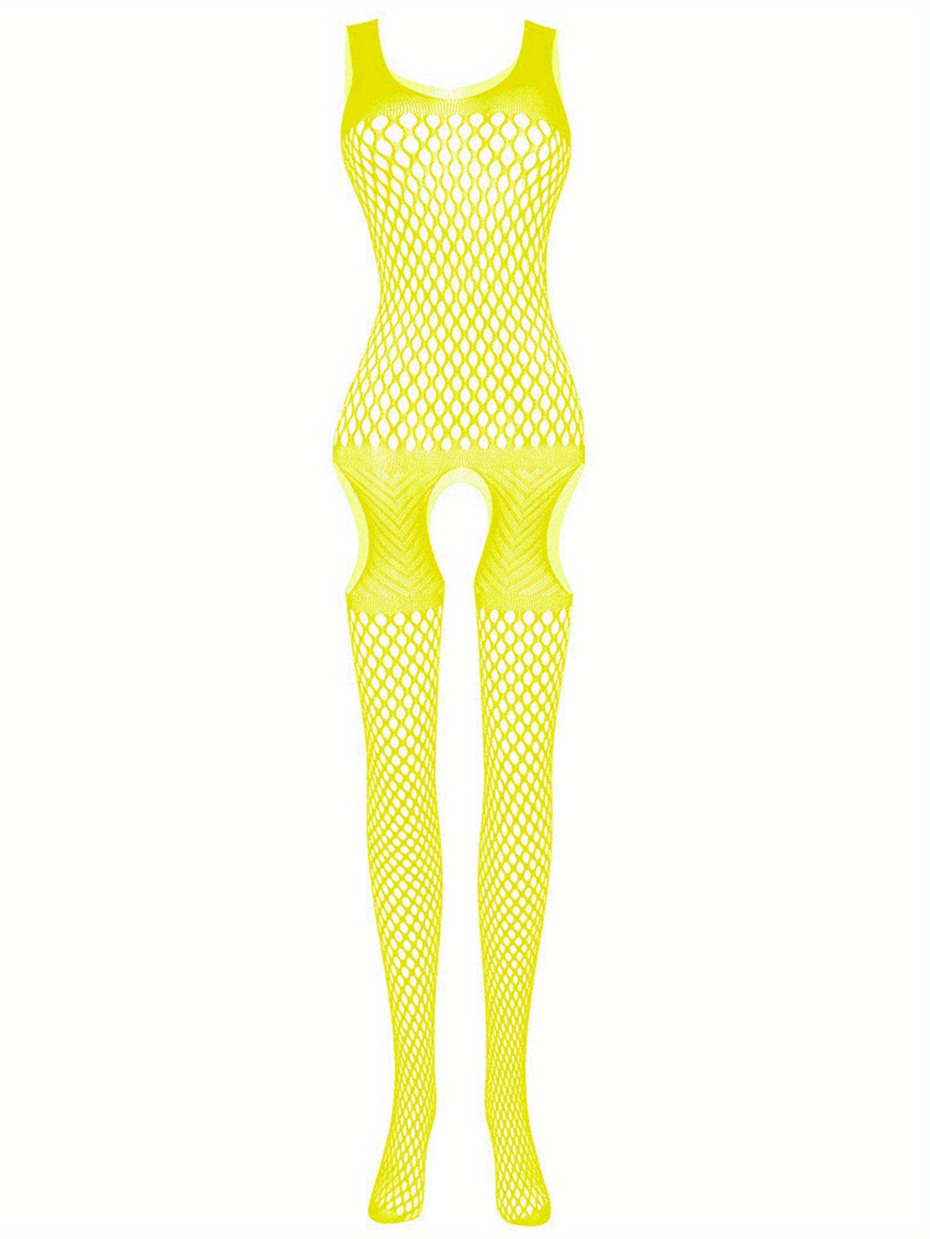 Women's Fishnet Halter Neck Bodysuit with Open Crotch and See-Through Knit Fabric