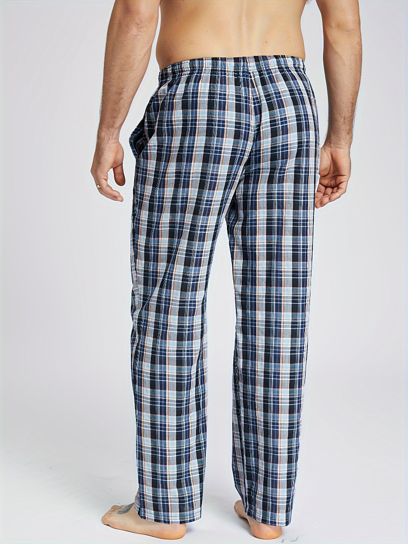 Men's Cotton Plaid Lounge Pants with Pockets Casual Sleepwear Skinny Fit