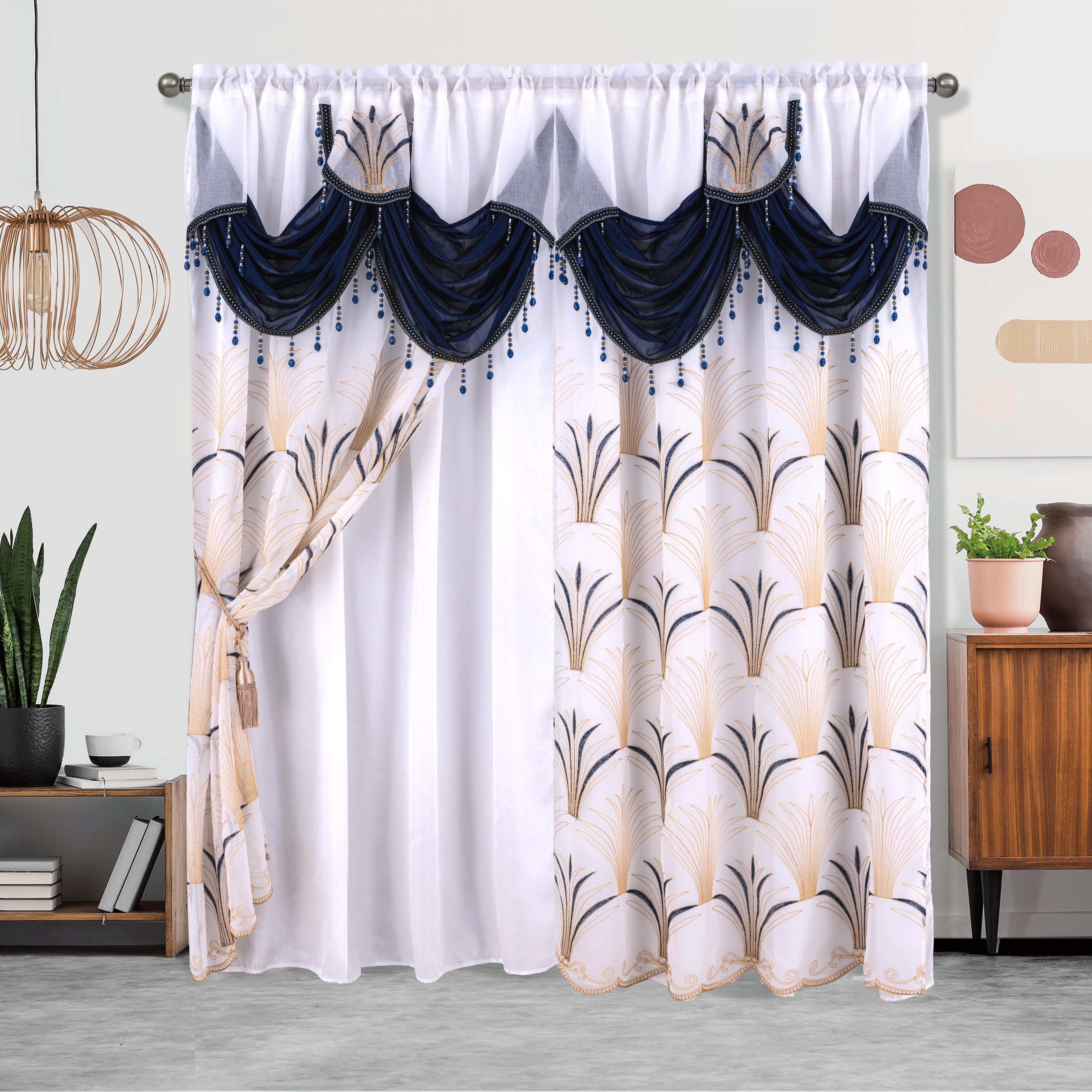 Embroidered Double Layer Curtain 132x213 cm for Living Room Bedroom