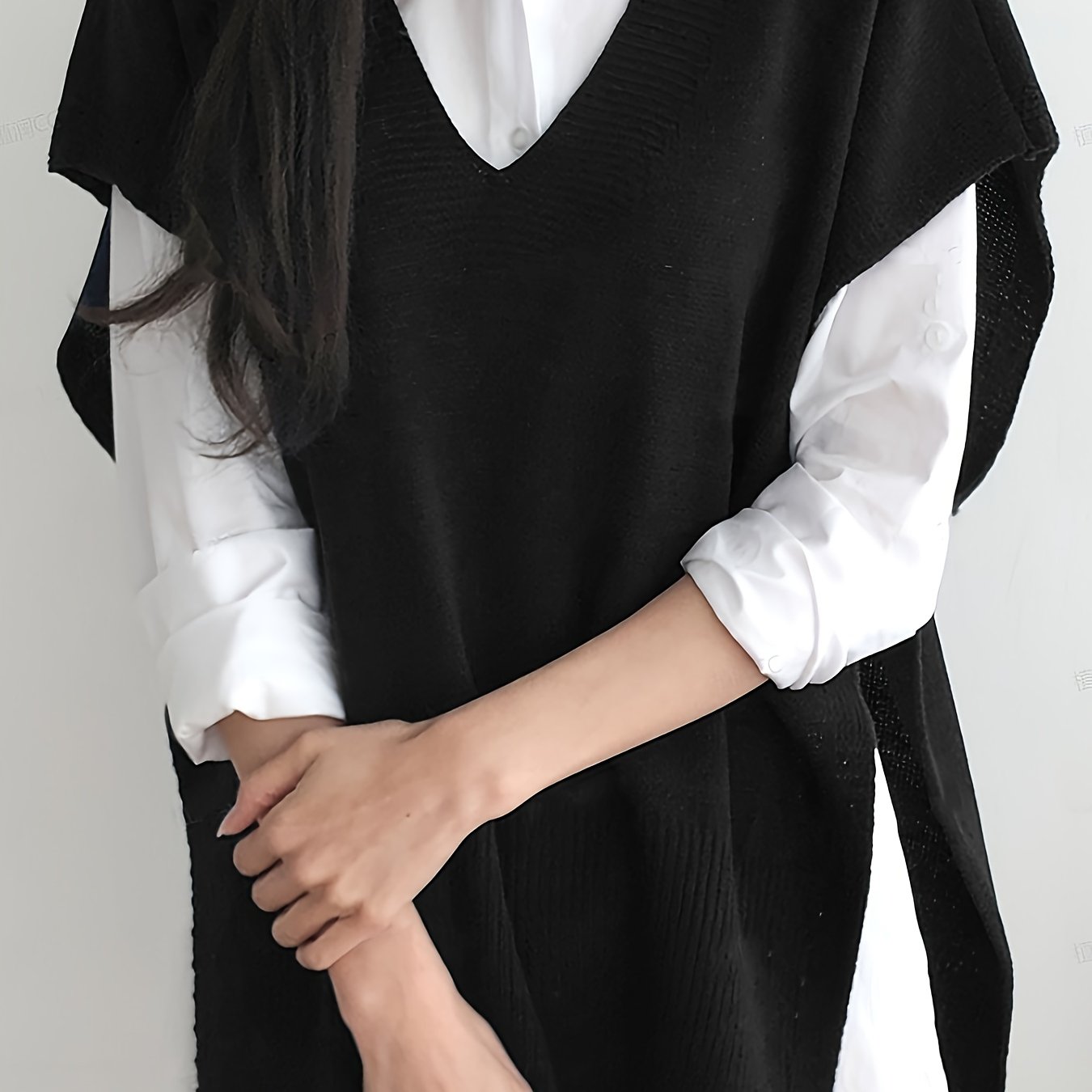 Women's Plus Size V-Neck Slit Top Stretchy Semi-Sheer Blouse