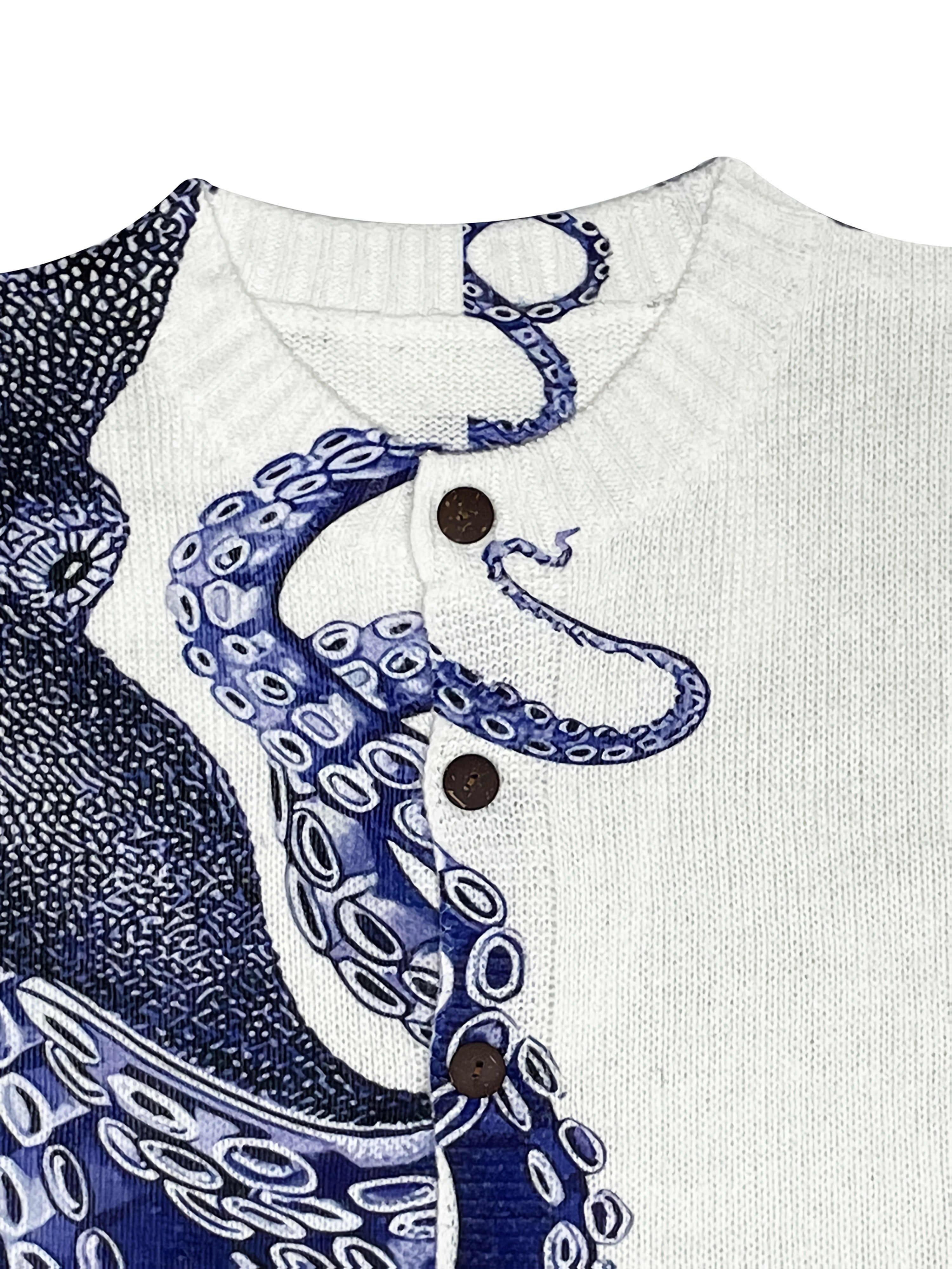 Women's 3D Printed Octopus Cardigan Blue Color Block Casual Sweater