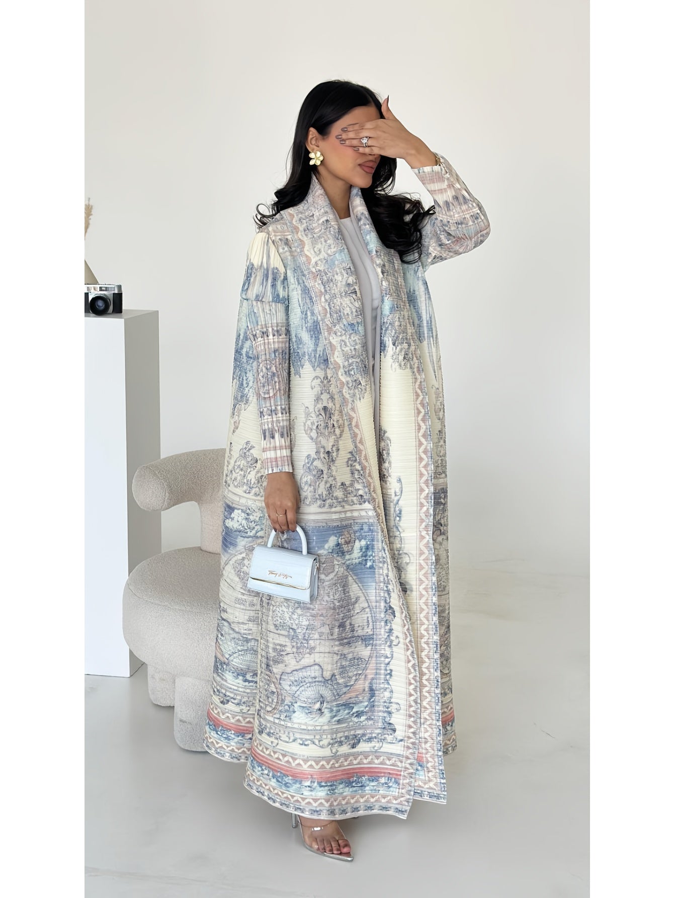 Plus Size High-Stretch Geometric Print Long Robe for Women Casual Formal