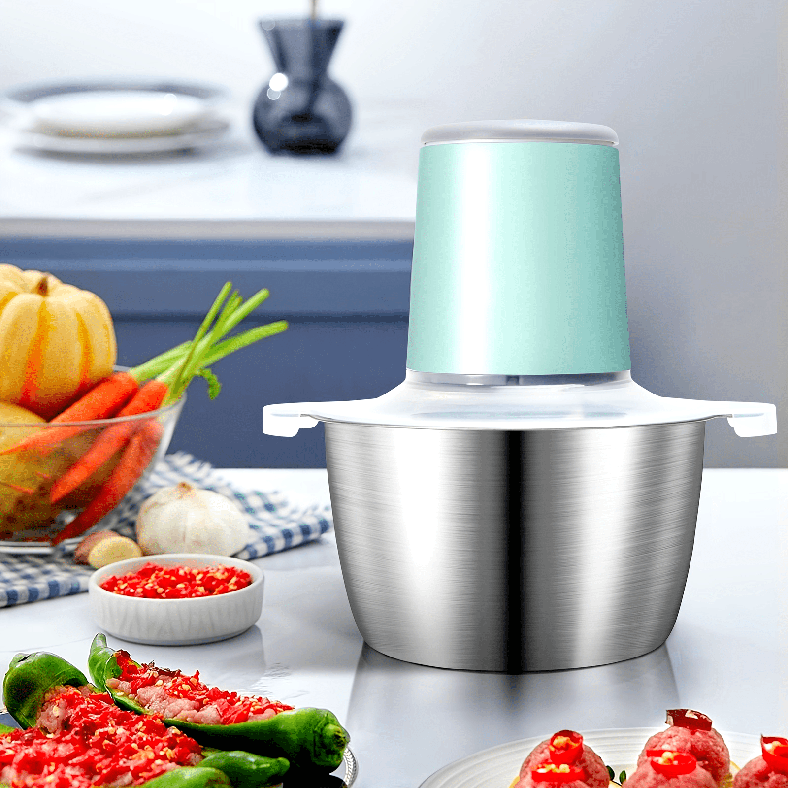 Elektr meat maydalagich, sabzavot kesgich va sarimsoq chili maydalagich, 600ml shisha konteyner bilan, USB orqali zaryadlash va katta sig'imli, uy yoki tijorat foydalanishi uchun.