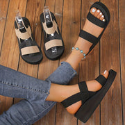 Women Solid Color Casual Platform Wedge Sandals with Elastic Slip On