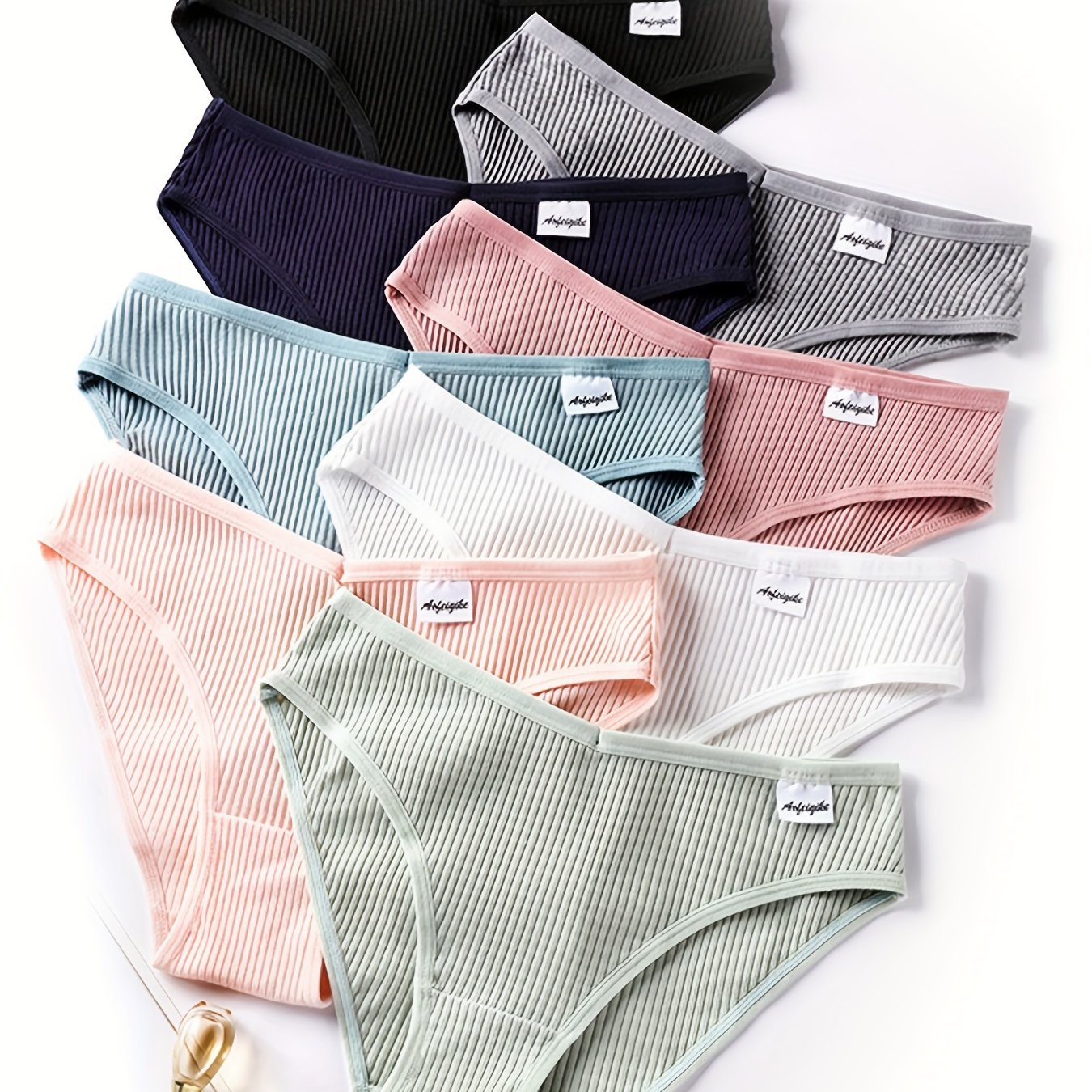 8pcs Women's Seamless Ribbed Low Waist Bikini Panties Breathable Lingerie