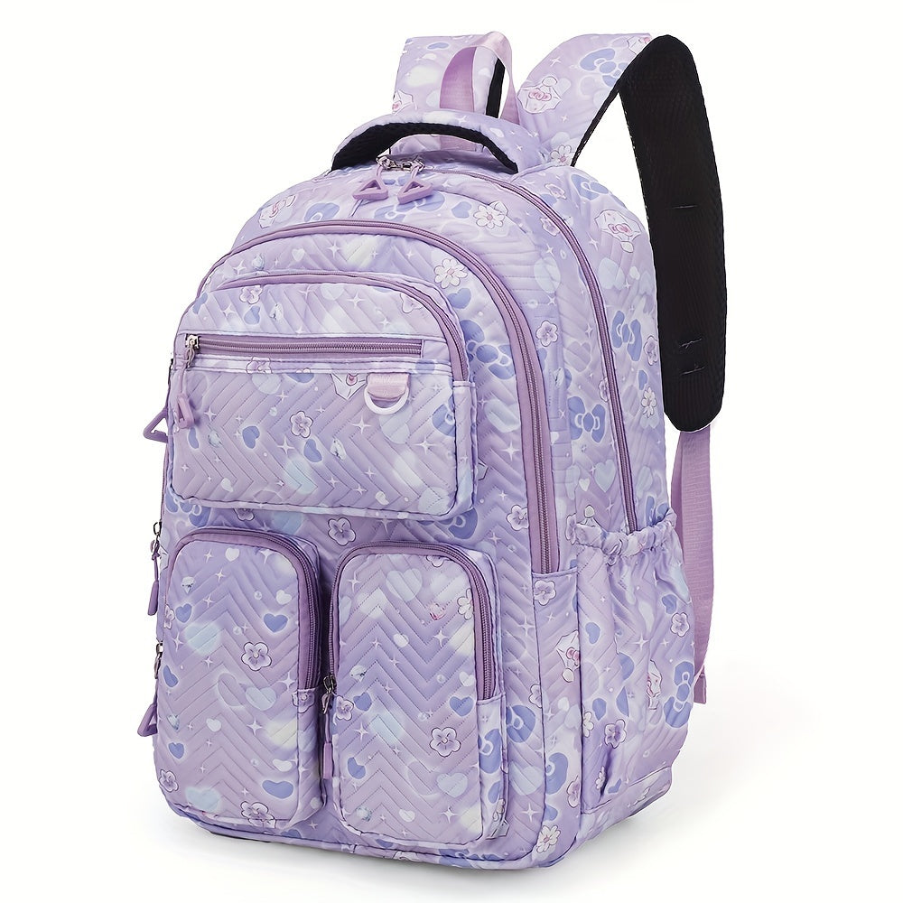 Oxford Fabric Backpack with Embroidered Detail Laptop Compartment Casual School College Shoulder Bag