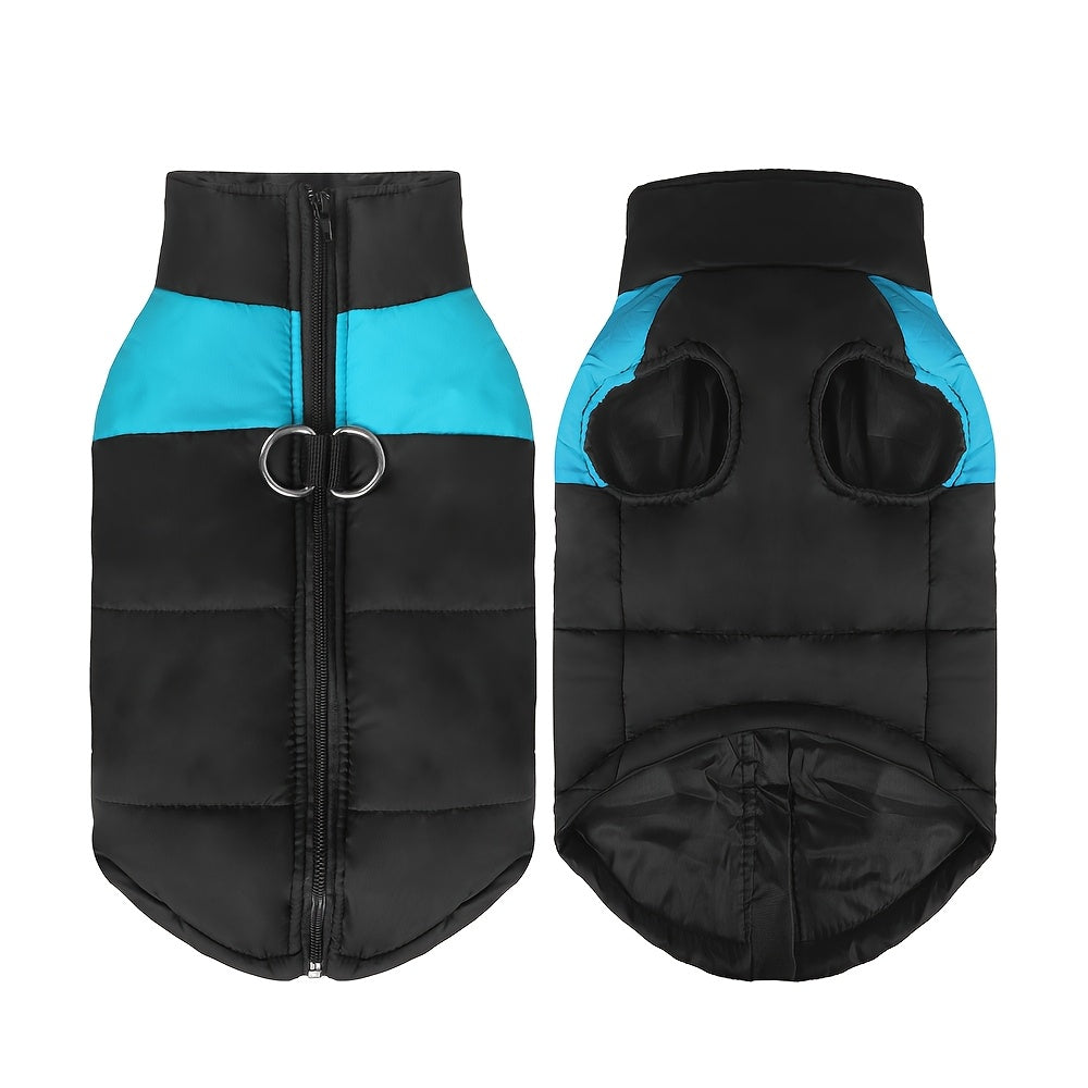 Waterproof Winter Dog Jacket with Zipper and Leash Loop for Small to Large Breeds