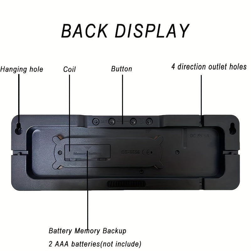 11-Inch Digital Wall Clock with Temperature Date Display Auto Dimming Snooze USB Powered Remote