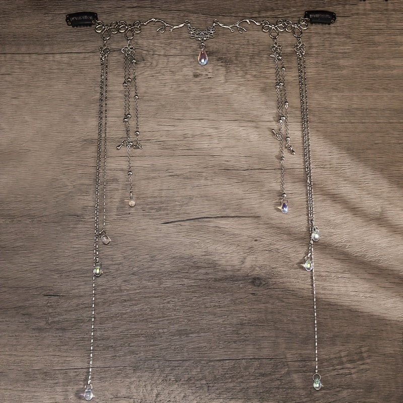 Bohemian Teardrop Tassel Head Chain with Beads Bridal Hair Accessory