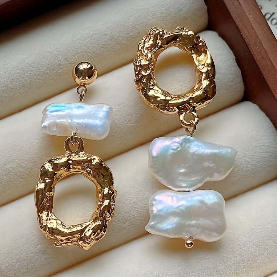 Boho uslubidagi yangi suv barokko marvaridli quloq uzuklari, tabiiy oq Biwa marvaridi bilan, dekabr tug'ilgan toshi uchun mukammal, bohem uslubidagi bayram modasi, qoplamasiz, har kuni kiyish uchun yoki Sevishganlar kuni sovg'asi sifatida ajoyib.