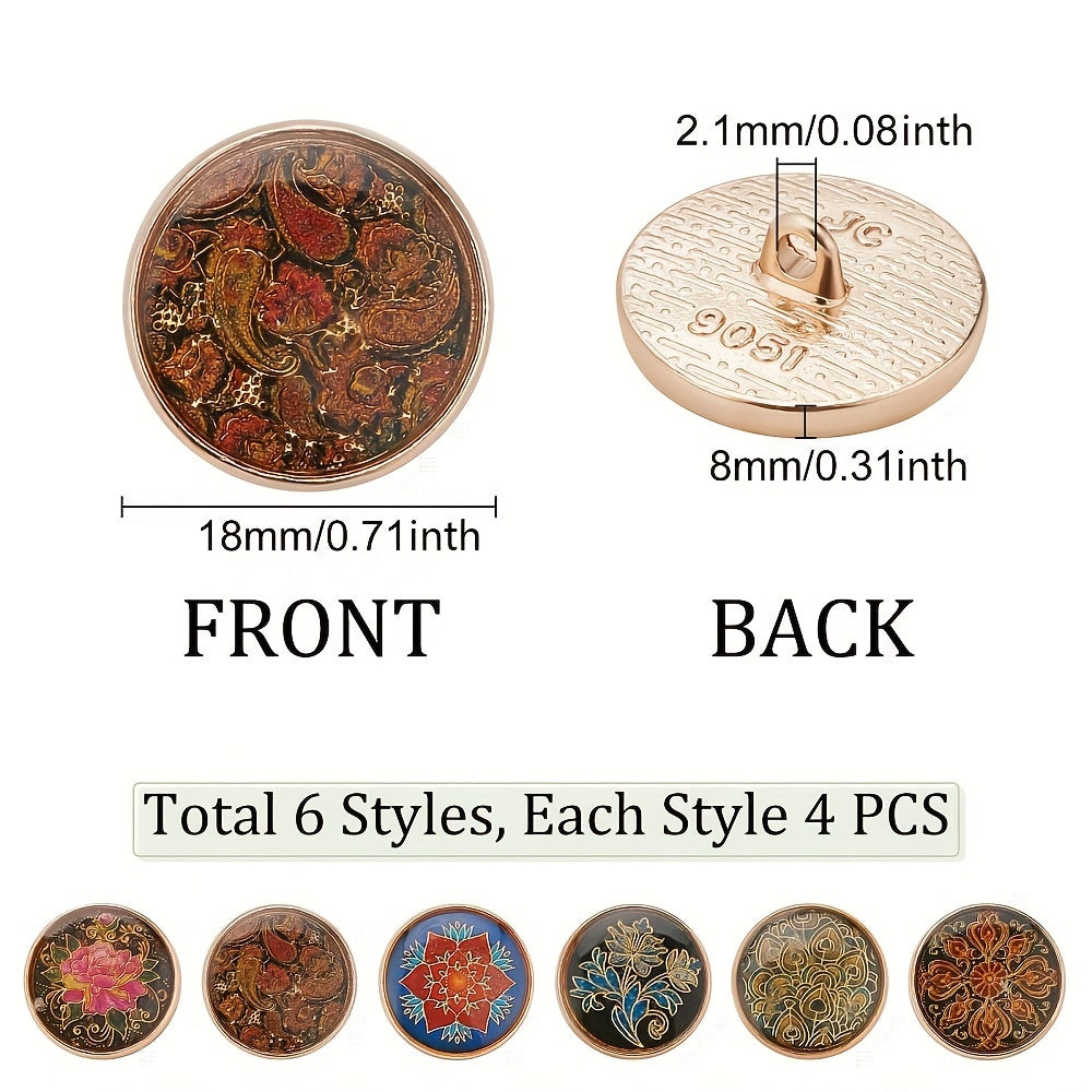 Set of 24 Vintage Floral Alloy Enamel Sewing Buttons for Crafts Clothing Coats and Dresses