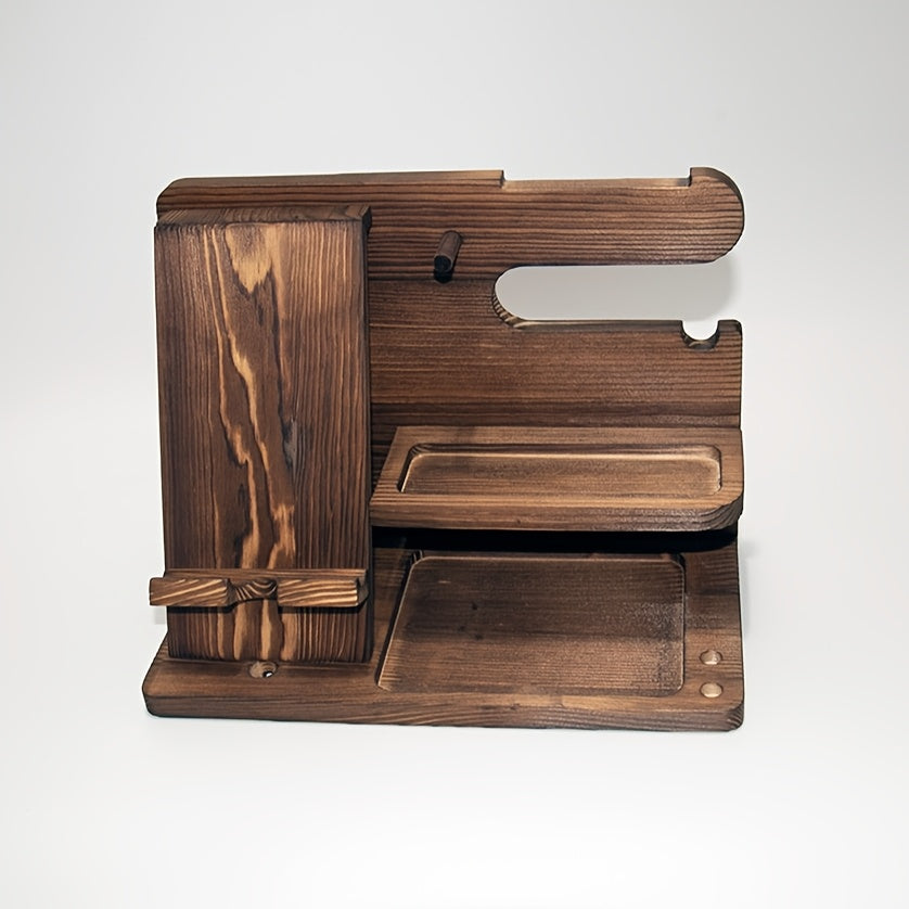 Soporte de organizador de escritorio de madera para teléfono, llaves, reloj, gafas, monedas, almacenamiento de mesa