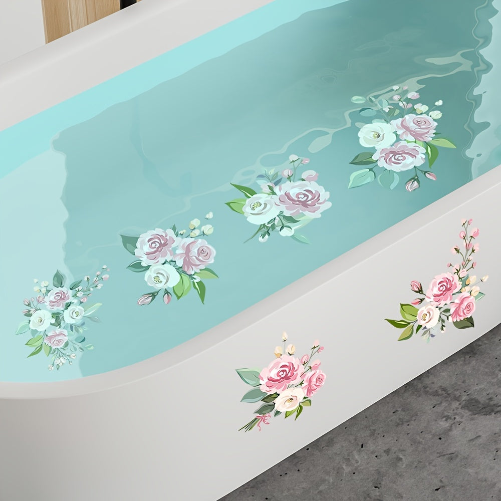 Pegatinas antideslizantes de flores para bañera, decoración de baño segura y elegante