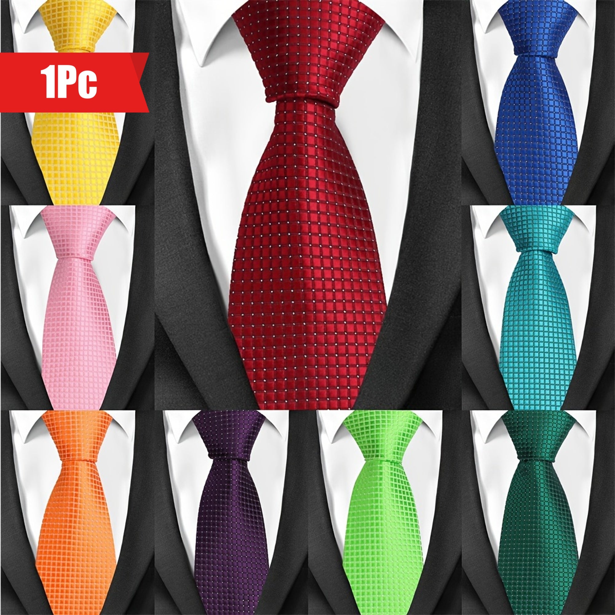Men's Classic Business Tie Small Plaid Pattern Wedding Tie for Formal Events