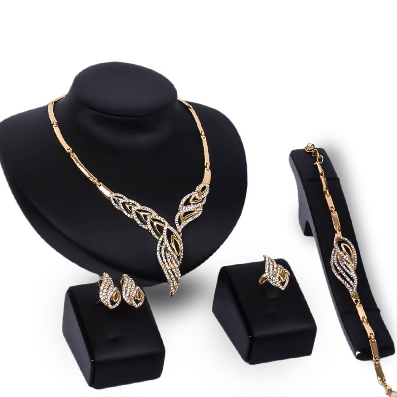 Ayollar uchun to'y bezaklari uchun haddan tashqari kattalashtirilgan barg zargarlik to'plami