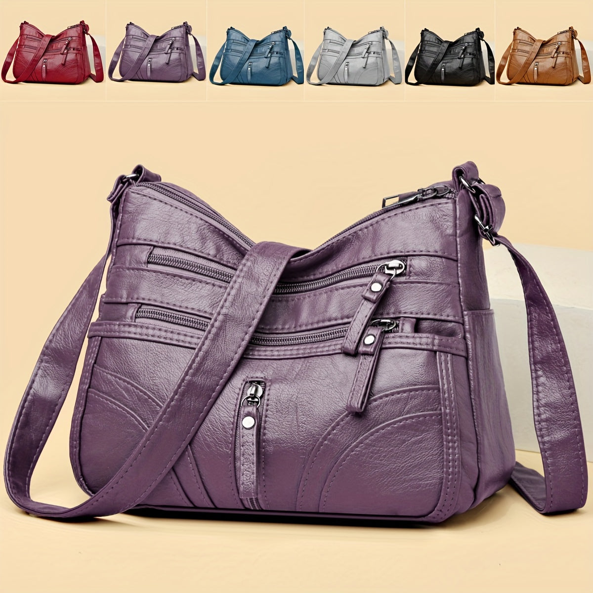 Women's Quilted Crossbody Bag Synthetic Leather Lightweight Small Purse with Zipper Closure