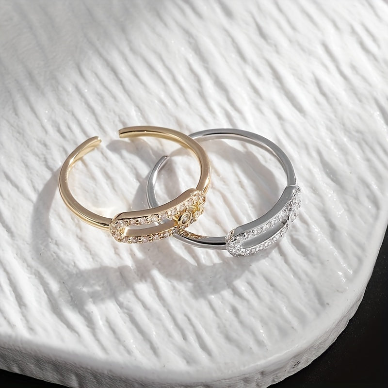 Hollow Open Ring Synthetic Cubic Zirconia Copper Elegant Wedding Engagement Jewelry