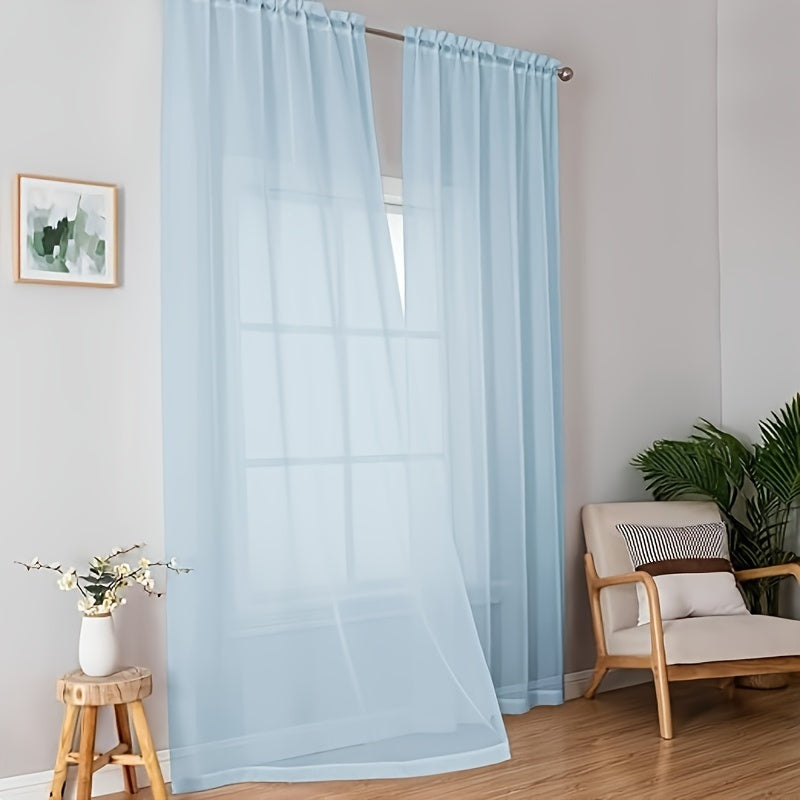 Terylene Gauze Curtains 2-Piece Set Semi-Transparent Light-Filtering Home Decor