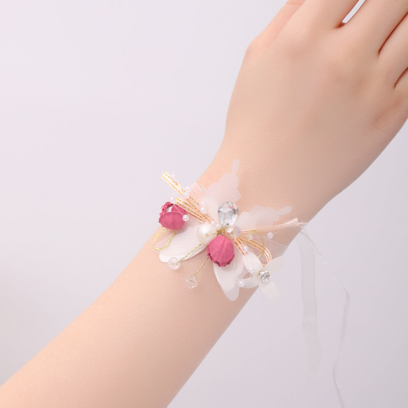 Wedding Wrist Corsages for Brides and Bridesmaids Fabric Flower Ribbon Bracelets