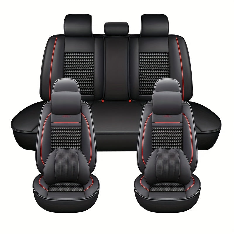 Universal 5-Seat Car Seat Covers All-Season Durable Fabric Black Red