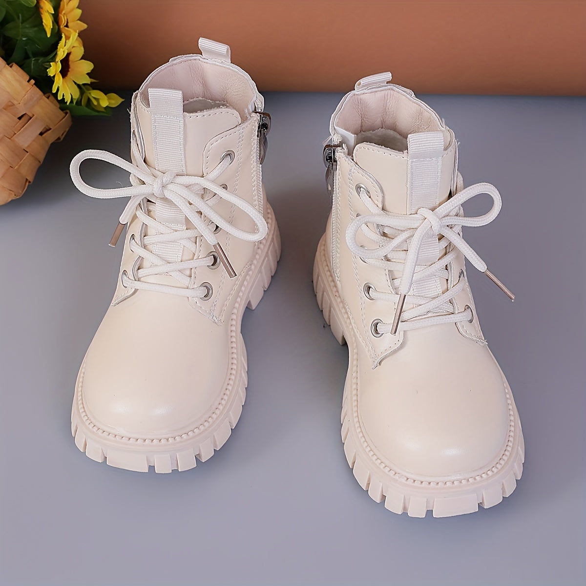 Botas altas de invierno negras para niños y niñas con forro de felpa y cierre de cremallera