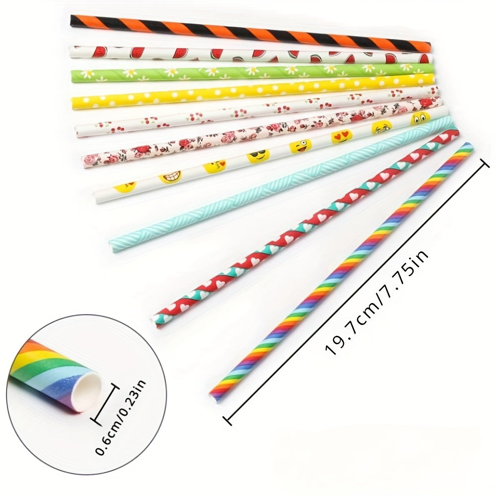 25 Pack Assorted Paper Straws Polka Dot Striped Waves Stars for Parties Weddings BBQ